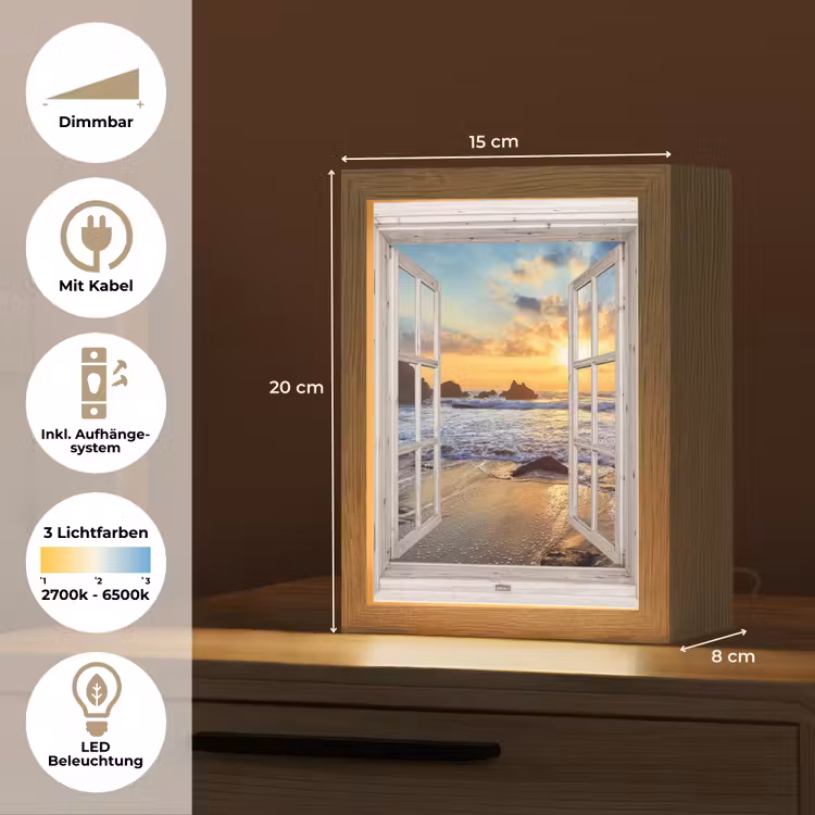 Strand - Doorkijk - Zonsondergang - Landschap - Zee - Natuur Light Box met kabel (Tafellamp) klein -USP_DE