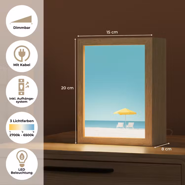 Strand - Blauwe lucht - Geel - Parasol Light Box met kabel (Tafellamp) klein -USP_DE