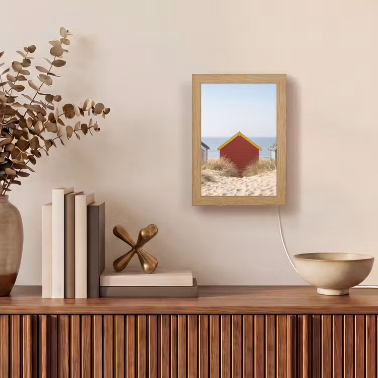 Strand - Huisjes - Kleurrijk - Duinen Light Box met kabel (Tafellamp) klein -sfeer2