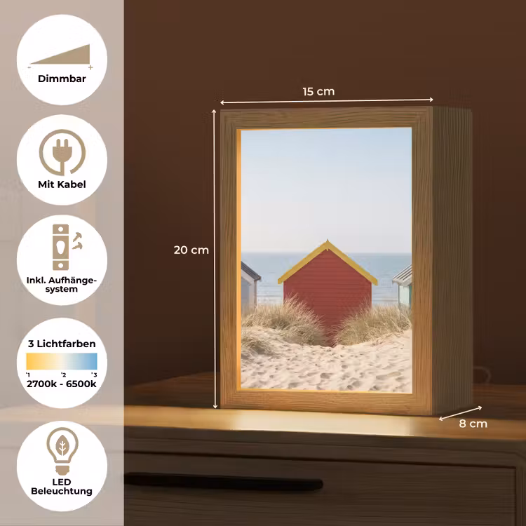 Strand - Huisjes - Kleurrijk - Duinen Light Box met kabel (Tafellamp) klein -USP_DE