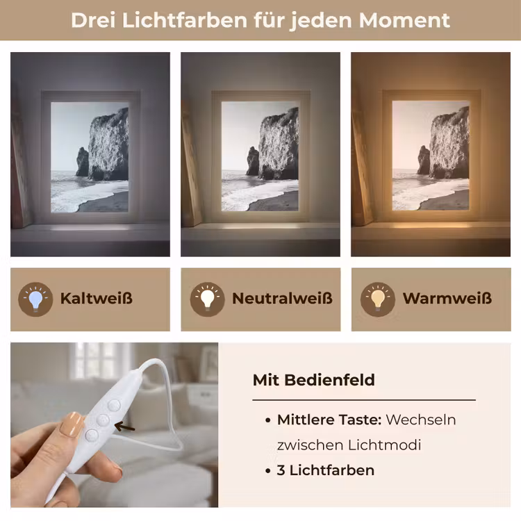 Strand - Klif - Golven - Voetstappen Light Box met kabel (Tafellamp) klein -USP_lichtkleurDE