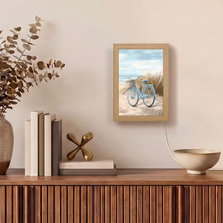 Strand - Zee - Fiets - Vintage - Bloemen Light Box met kabel (Tafellamp) klein -sfeer2