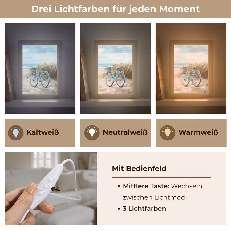 Strand - Zee - Fiets - Vintage - Bloemen Light Box met kabel (Tafellamp) klein -USP_lichtkleurDE