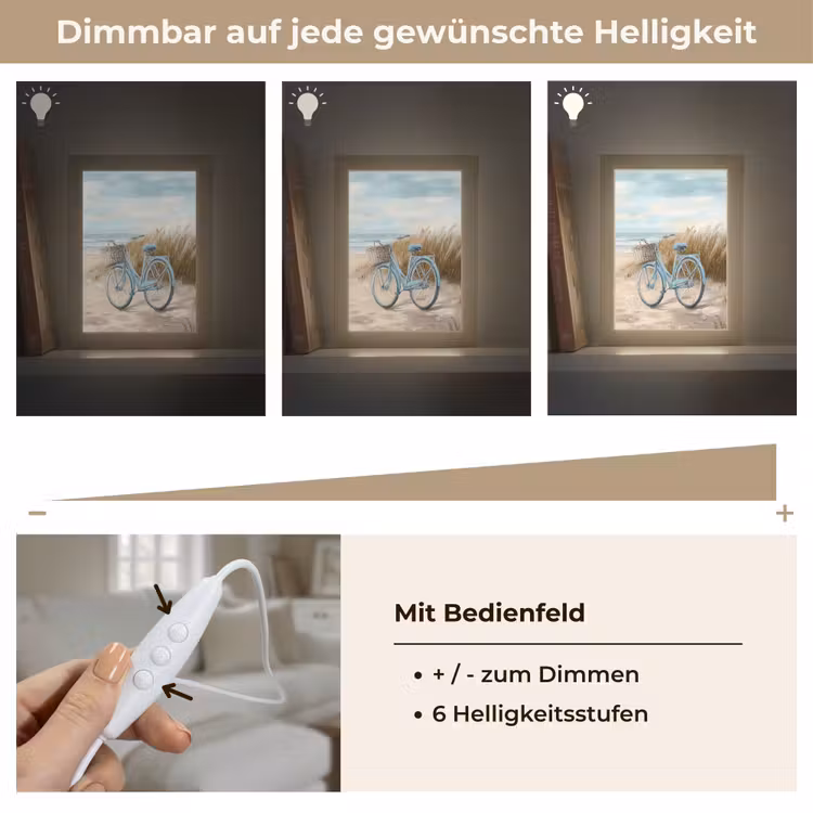 Strand - Zee - Fiets - Vintage - Bloemen Light Box met kabel (Tafellamp) klein -USP_dimbaarDE