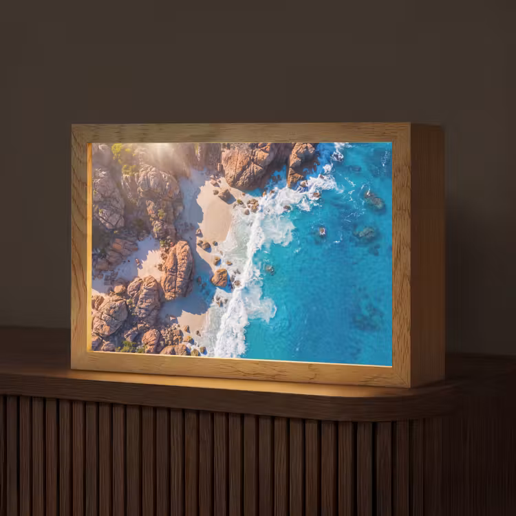 Strand - Zee - Rotsen - Natuur - Blauw Light Box met kabel (Tafellamp) klein -z3d_website
