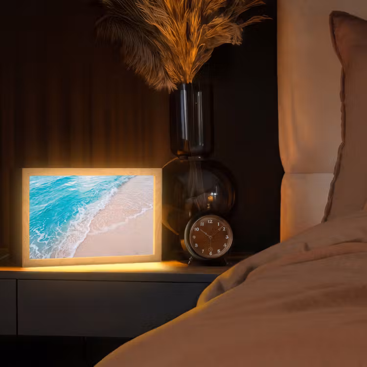 Strand - Zee - Golf - Natuur - Blauw Light Box met kabel (Tafellamp) klein -sfeer1