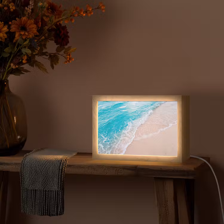 Strand - Zee - Golf - Natuur - Blauw Light Box met kabel (Tafellamp) klein -sfeer4