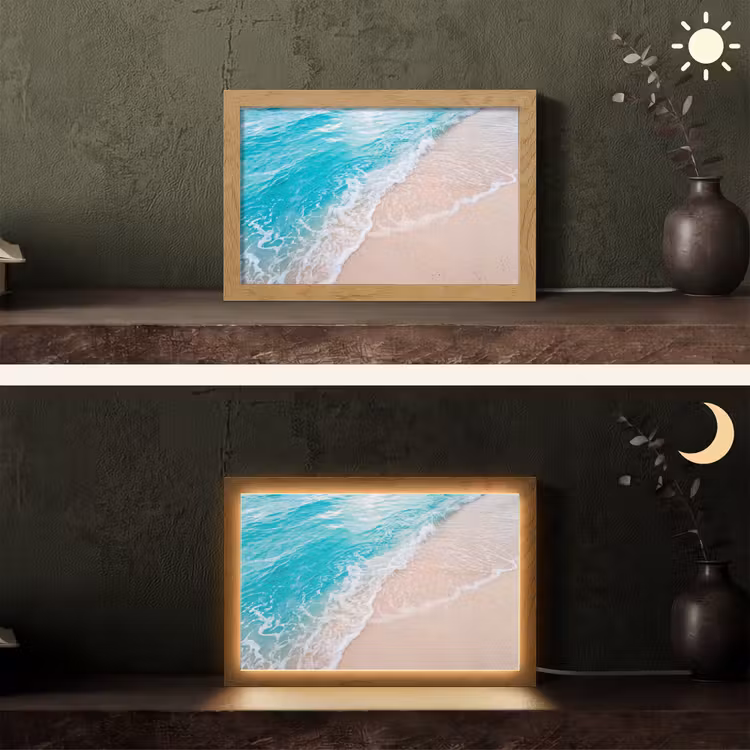 Strand - Zee - Golf - Natuur - Blauw Light Box met kabel (Tafellamp) klein -sfeer3