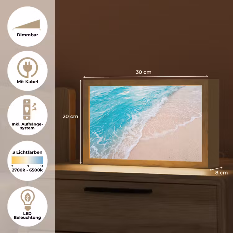 Strand - Zee - Golf - Natuur - Blauw Light Box met kabel (Tafellamp) klein -USP_DE