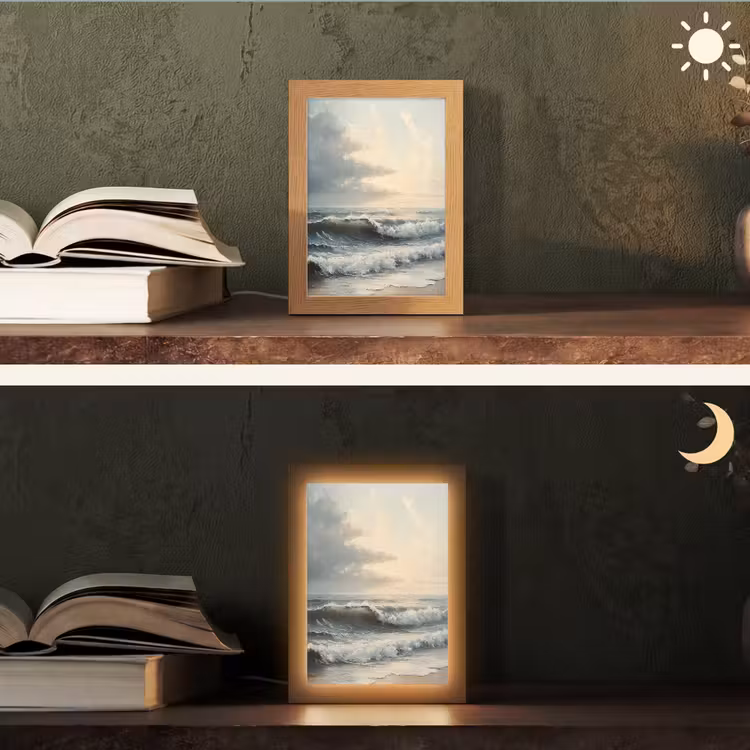 Strand - Zee - Zonsondergang Light Box met kabel (Tafellamp) klein -sfeer3