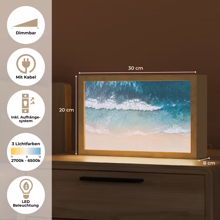 Strand - Zee - Golven - Natuur - Blauw Light Box met kabel (Tafellamp) klein -USP_DE