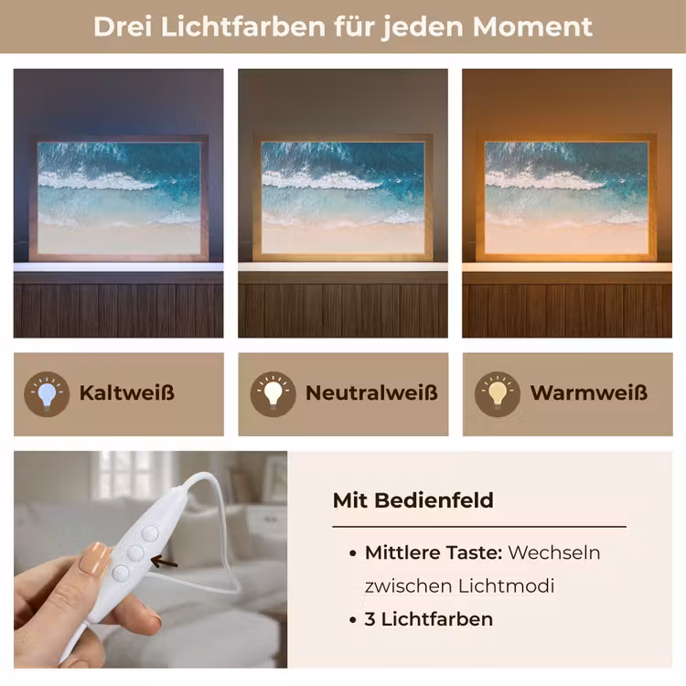Strand - Zee - Golven - Natuur - Blauw Light Box met kabel (Tafellamp) klein -USP_lichtkleurDE