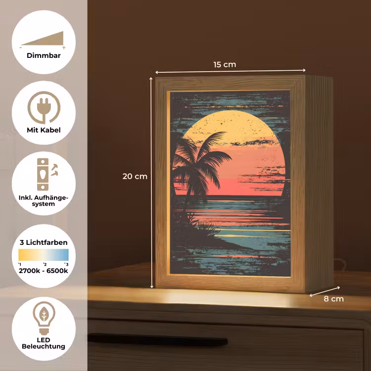 Strand - Minimalistisch - Zon - Oranje Light Box met kabel (Tafellamp) klein -USP_DE
