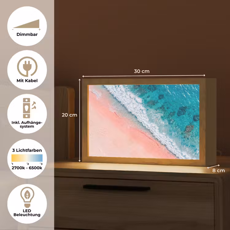 Strand - Oceaan - Golven - Roze Zand - Natuur Light Box met kabel (Tafellamp) klein -USP_DE