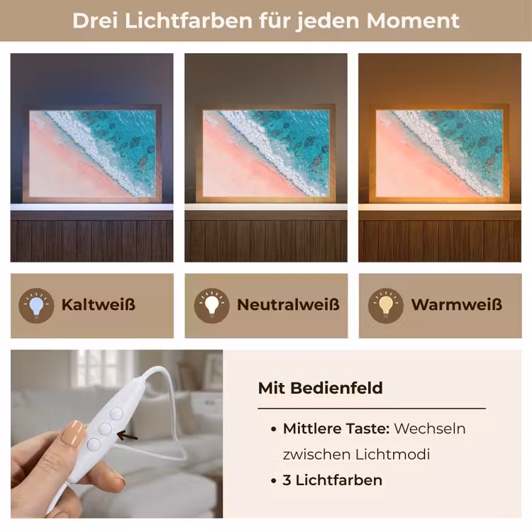 Strand - Oceaan - Golven - Roze Zand - Natuur Light Box met kabel (Tafellamp) klein -USP_lichtkleurDE