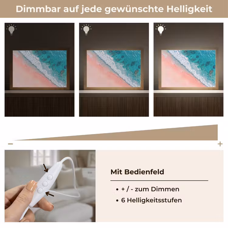Strand - Oceaan - Golven - Roze Zand - Natuur Light Box met kabel (Tafellamp) klein -USP_dimbaarDE