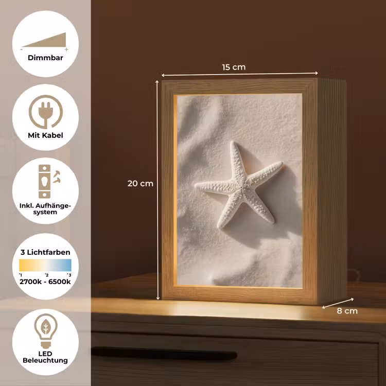Strand - Zeester - Zand - Beige Light Box met kabel (Tafellamp) klein -USP_DE