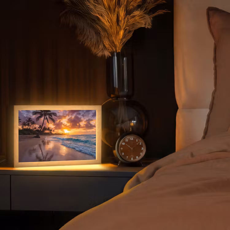 Strand - Zonsopgang - Tropisch - Natuur - Oranje Light Box met kabel (Tafellamp) klein -sfeer1
