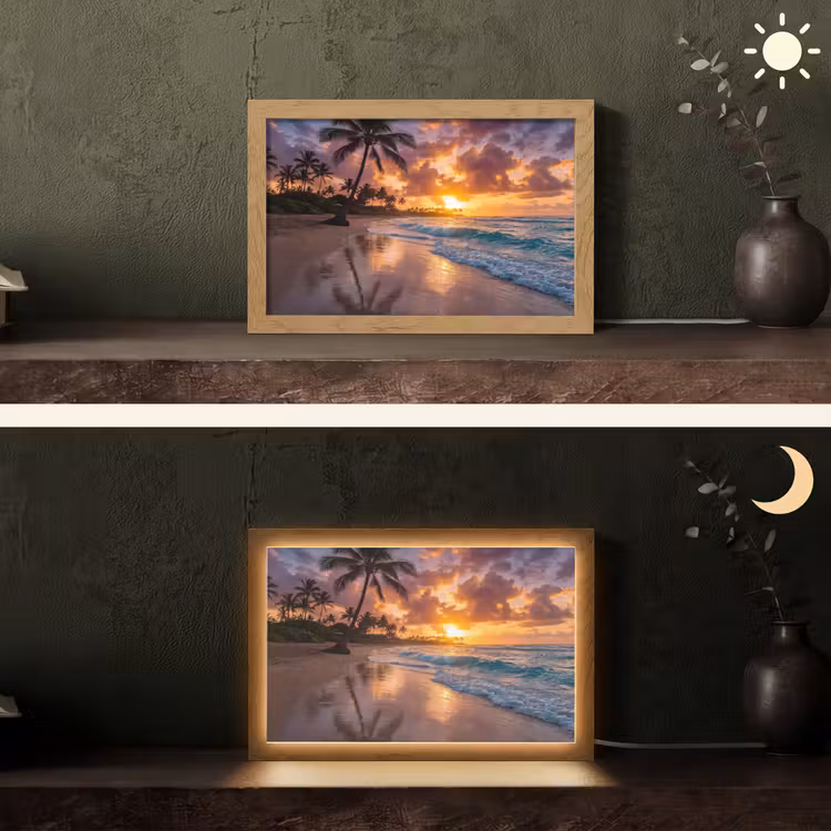 Strand - Zonsopgang - Tropisch - Natuur - Oranje Light Box met kabel (Tafellamp) klein -sfeer3