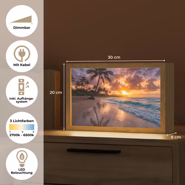 Strand - Zonsopgang - Tropisch - Natuur - Oranje Light Box met kabel (Tafellamp) klein -USP_DE