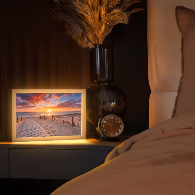 Strand - Zonsondergang - Zee - Natuur - Oranje Light Box met kabel (Tafellamp) klein -sfeer1