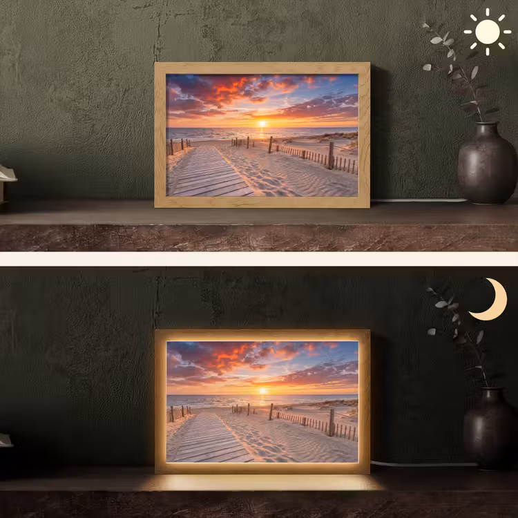 Strand - Zonsondergang - Zee - Natuur - Oranje Light Box met kabel (Tafellamp) klein -sfeer3