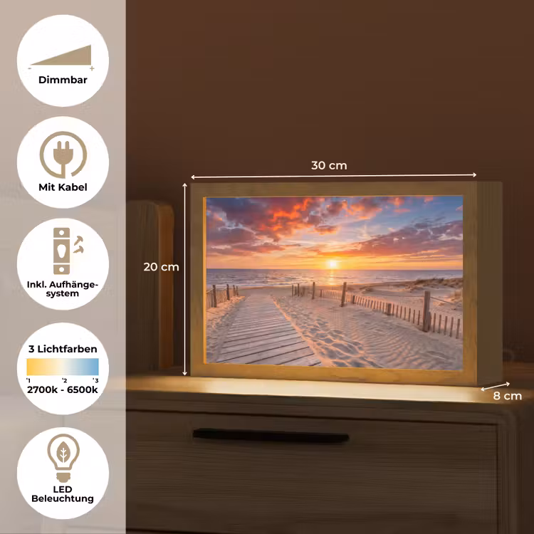 Strand - Zonsondergang - Zee - Natuur - Oranje Light Box met kabel (Tafellamp) klein -USP_DE