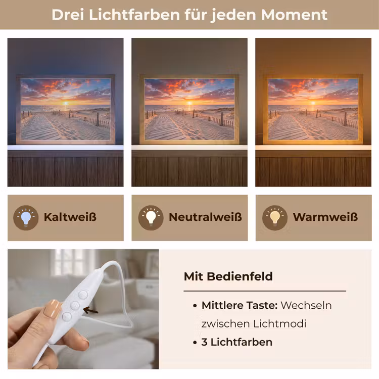Strand - Zonsondergang - Zee - Natuur - Oranje Light Box met kabel (Tafellamp) klein -USP_lichtkleurDE