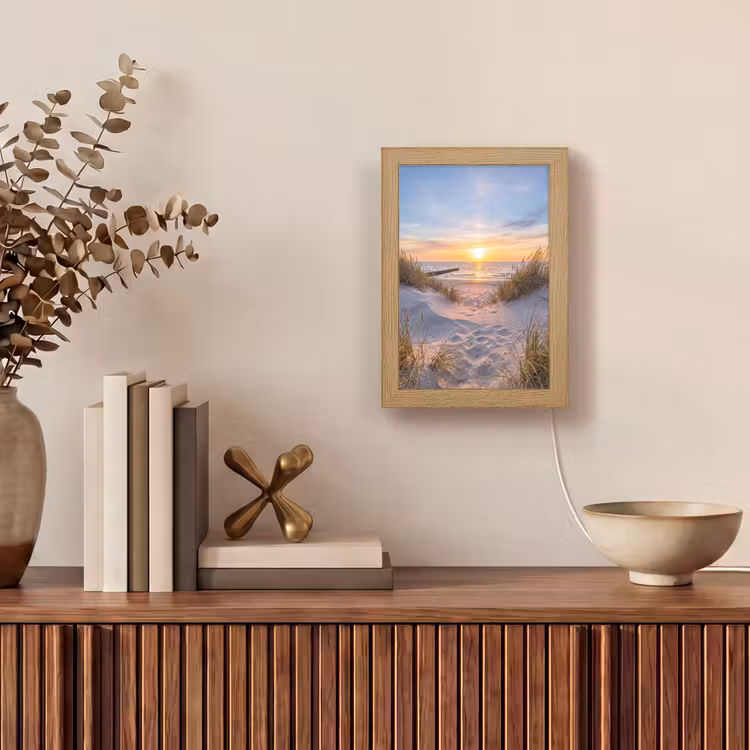Strand - Zonsondergang - Natuur - Landschap Light Box met kabel (Tafellamp) klein -sfeer2