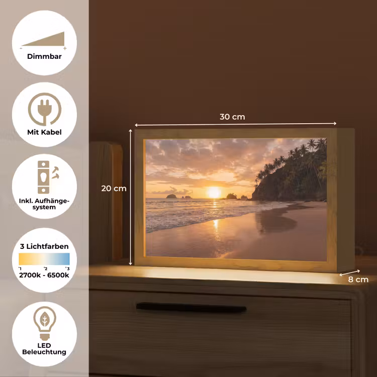 Strand - Zonsondergang - Natuur - Tropisch - Oranje Light Box met kabel (Tafellamp) klein -USP_DE