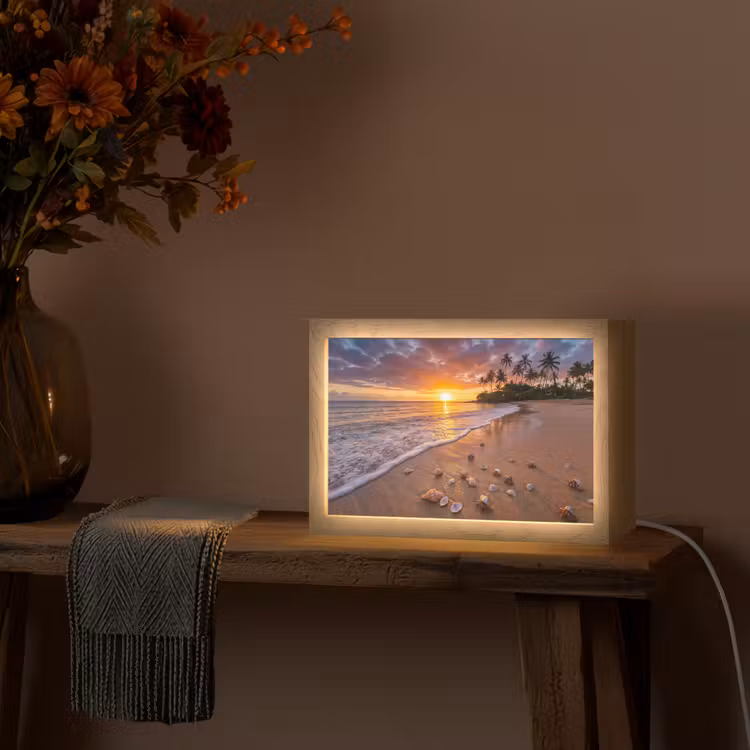 Strand - Zonsondergang - Palmbomen - Natuur - Oranje Light Box met kabel (Tafellamp) klein -sfeer4
