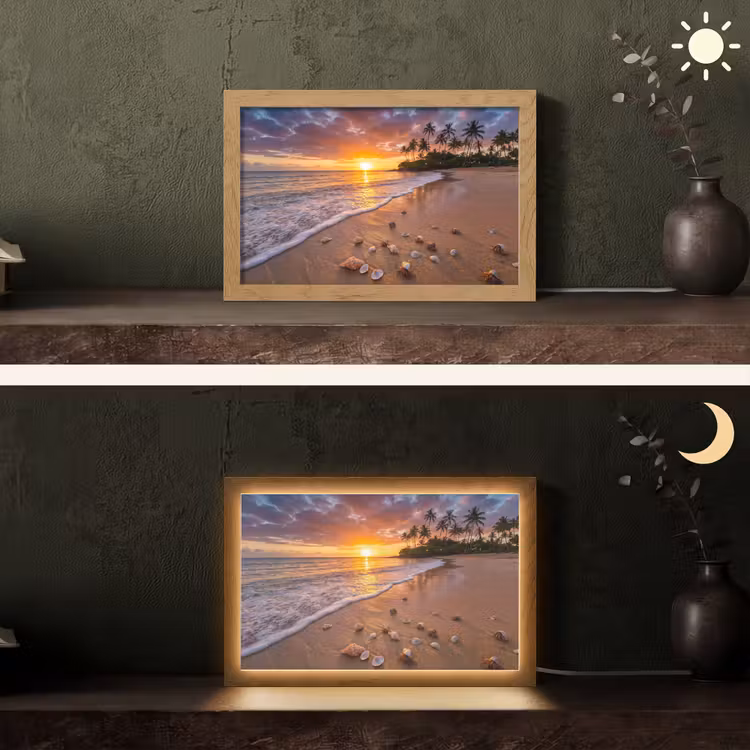 Strand - Zonsondergang - Palmbomen - Natuur - Oranje Light Box met kabel (Tafellamp) klein -sfeer3