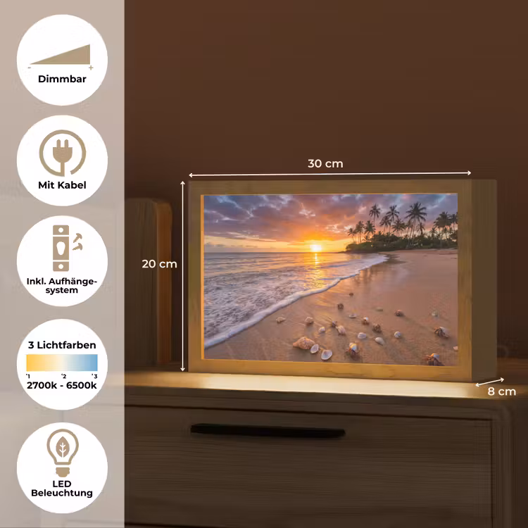 Strand - Zonsondergang - Palmbomen - Natuur - Oranje Light Box met kabel (Tafellamp) klein -USP_DE