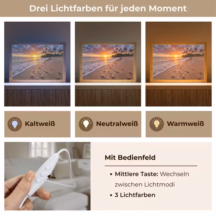 Strand - Zonsondergang - Palmbomen - Natuur - Oranje Light Box met kabel (Tafellamp) klein -USP_lichtkleurDE