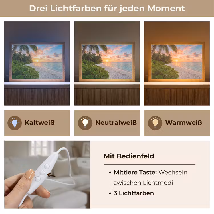 Strand - Zonsondergang - Palmbomen - Tropisch - Natuur Light Box met kabel (Tafellamp) klein -USP_lichtkleurDE