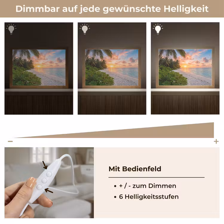 Strand - Zonsondergang - Palmbomen - Tropisch - Natuur Light Box met kabel (Tafellamp) klein -USP_dimbaarDE