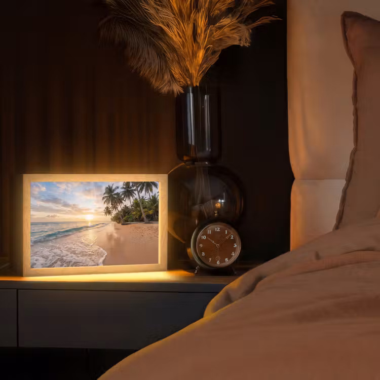 Strand - Zonsondergang - Tropisch - Natuur - Goud Light Box met kabel (Tafellamp) klein -sfeer1