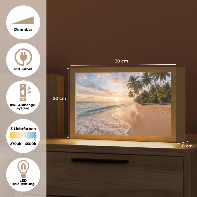 Strand - Zonsondergang - Tropisch - Natuur - Goud Light Box met kabel (Tafellamp) klein -USP_DE