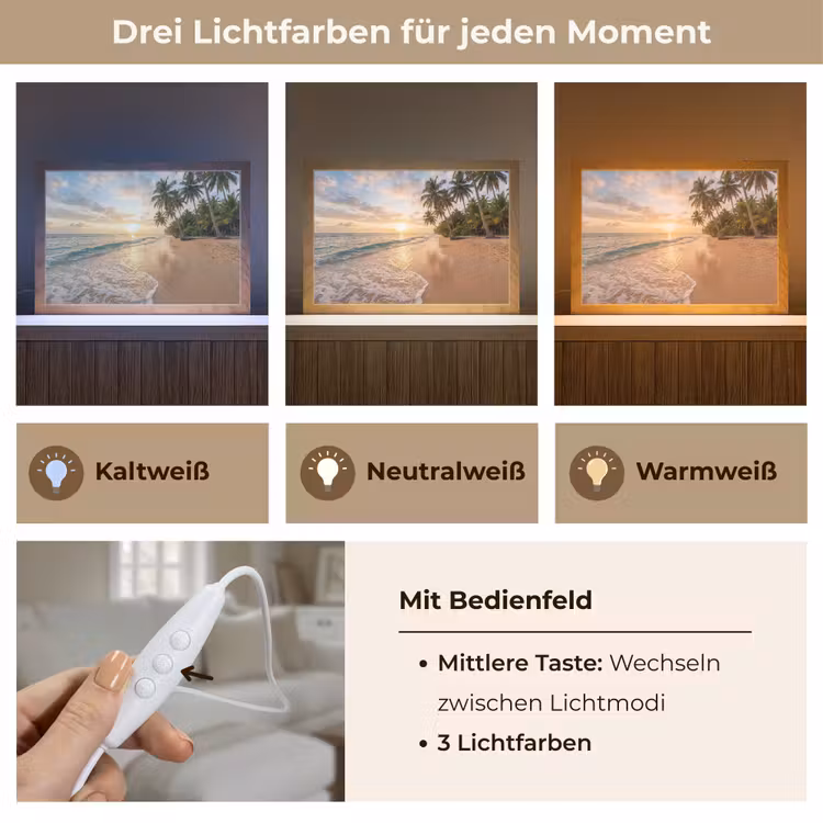 Strand - Zonsondergang - Tropisch - Natuur - Goud Light Box met kabel (Tafellamp) klein -USP_lichtkleurDE