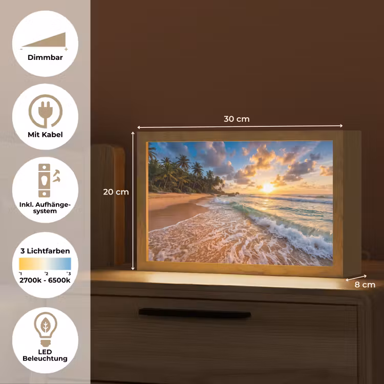 Strand - Zonsondergang - Golven - Natuur - Goud Light Box met kabel (Tafellamp) klein -USP_DE