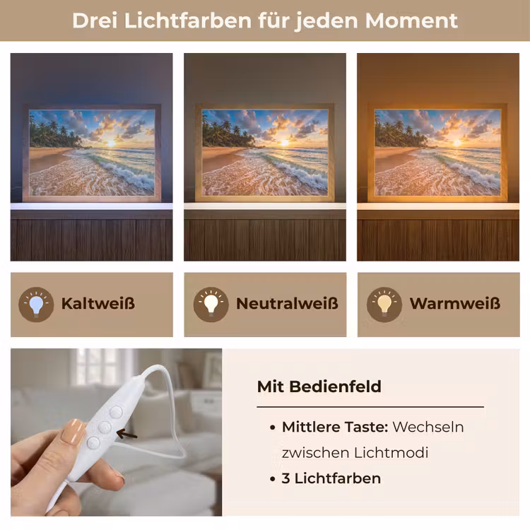 Strand - Zonsondergang - Golven - Natuur - Goud Light Box met kabel (Tafellamp) klein -USP_lichtkleurDE