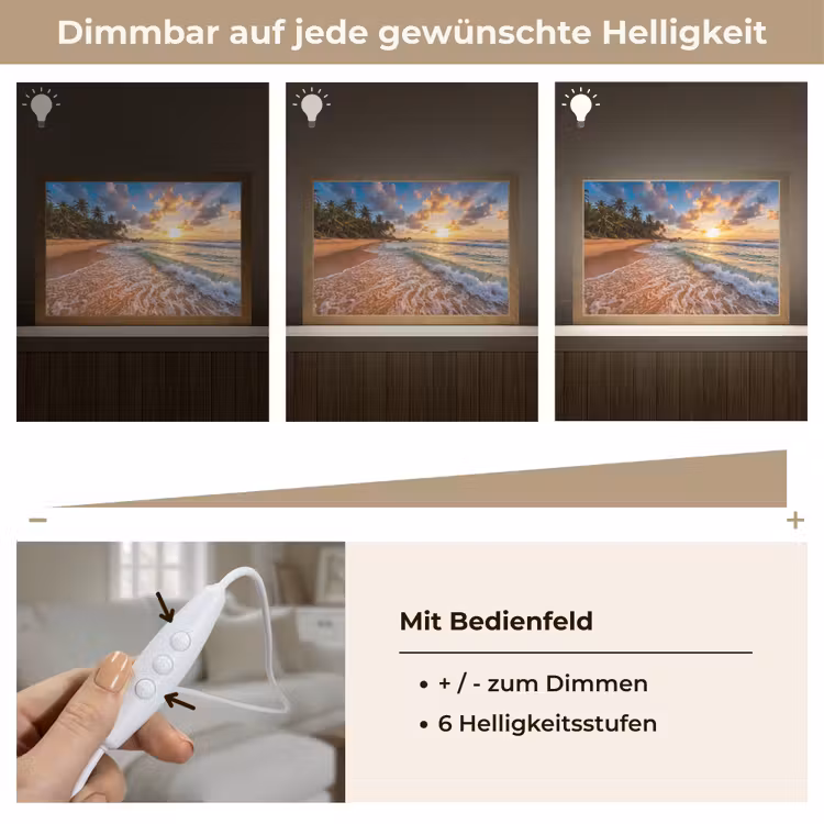 Strand - Zonsondergang - Golven - Natuur - Goud Light Box met kabel (Tafellamp) klein -USP_dimbaarDE