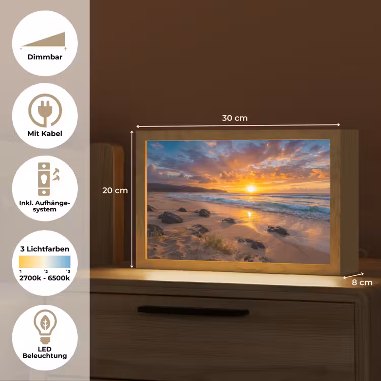 Strand - Zonsondergang - Golven - Natuur - Oranje Light Box met kabel (Tafellamp) klein -USP_DE