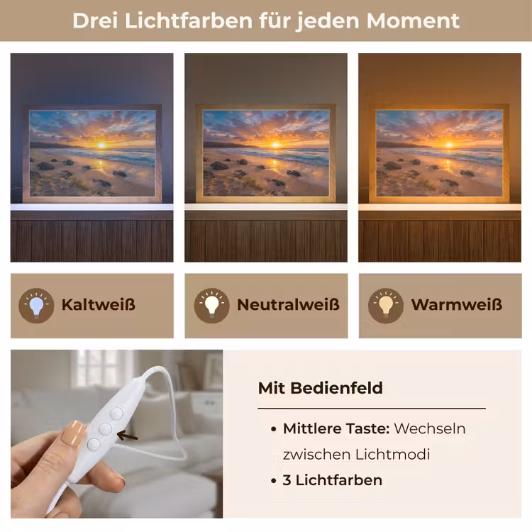 Strand - Zonsondergang - Golven - Natuur - Oranje Light Box met kabel (Tafellamp) klein -USP_lichtkleurDE