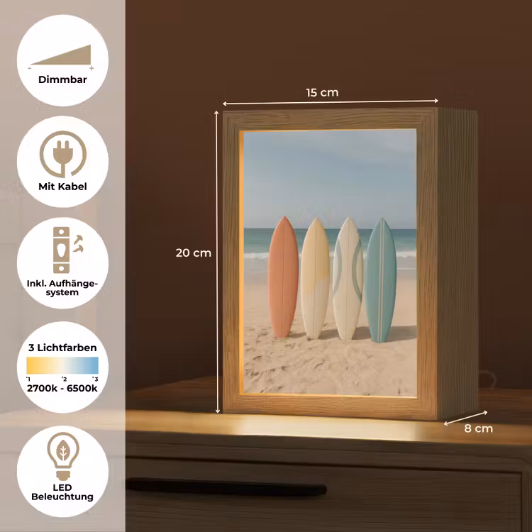 Strand - Surfbord - Pastel Light Box met kabel (Tafellamp) klein -USP_DE
