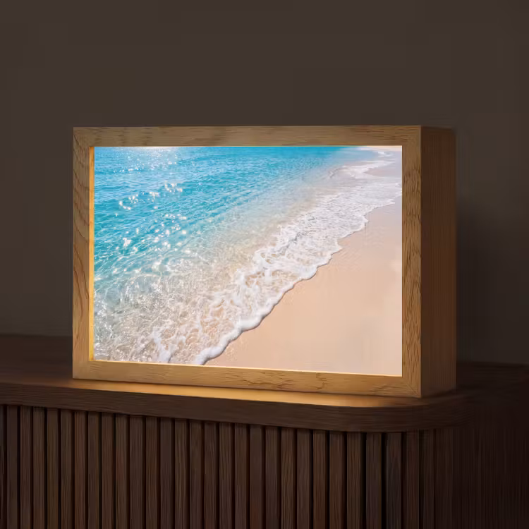 Strand - Water - Natuur - Blauw - Beige Light Box met kabel (Tafellamp) klein -z3d_website