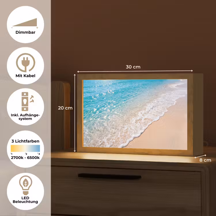 Strand - Water - Natuur - Blauw - Beige Light Box met kabel (Tafellamp) klein -USP_DE