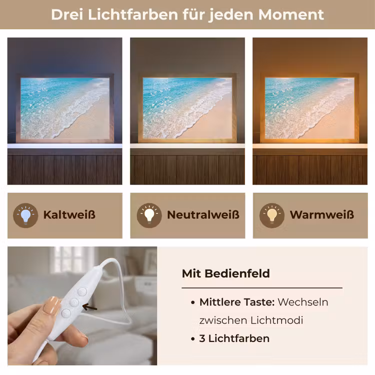 Strand - Water - Natuur - Blauw - Beige Light Box met kabel (Tafellamp) klein -USP_lichtkleurDE