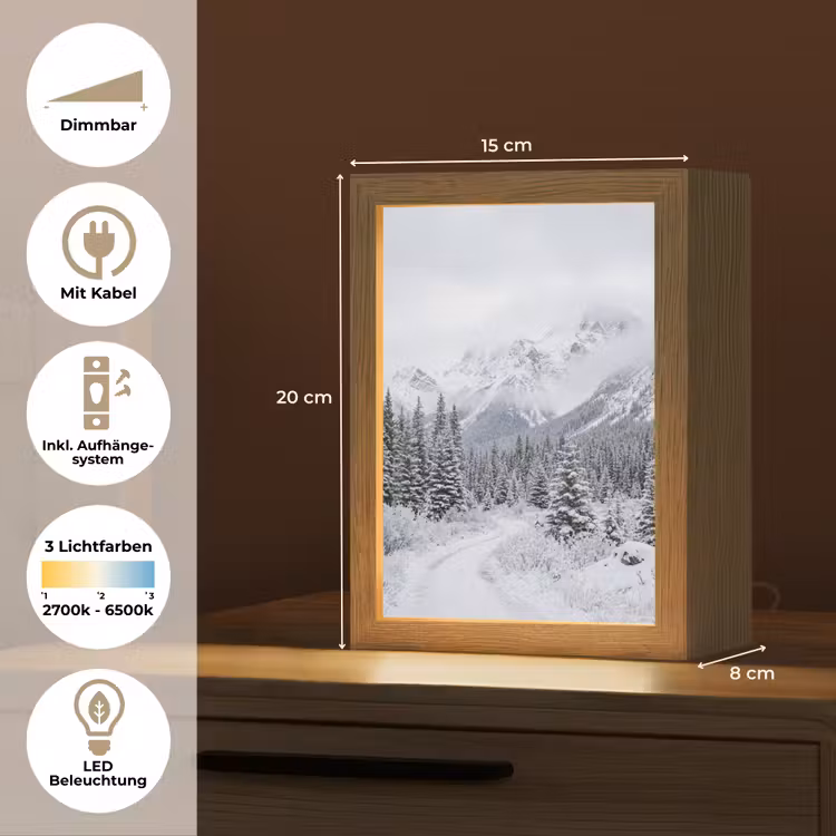 Weg - Bergen - Sneeuw - Naaldbos - Avontuurlijk Light Box met kabel (Tafellamp) klein -USP_DE
