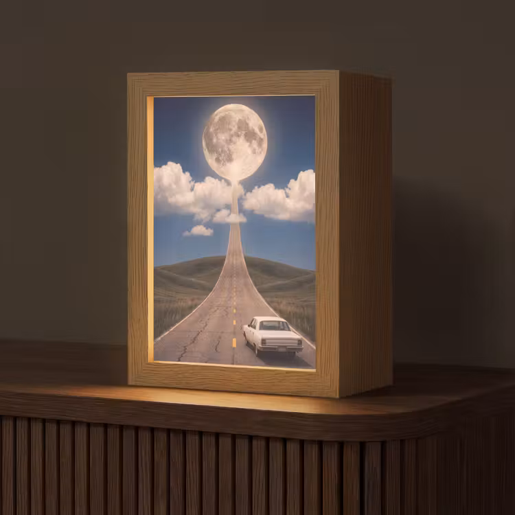 Tischlampe - Straße – Mond – Nacht - Weg - Maan - Nacht Light Box met kabel (Tafellamp) klein